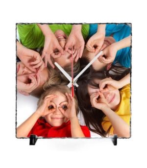 Reloj personalizado con fotos en pizarra cuadrado